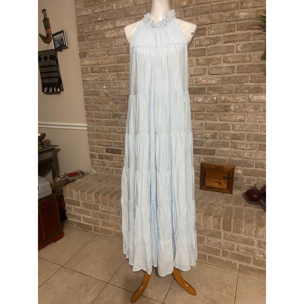 💜 Pastel blue ribbed and lined tiered maxi dress! Sz XL - Picture 4 of 9